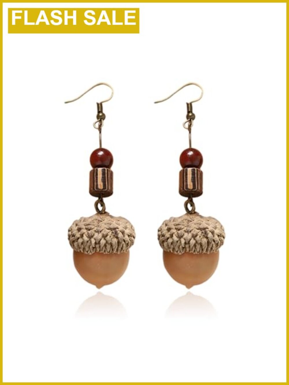 Handmade Acorn Dangle Drop Earrings Wood Beads Fall Thanksgiving Jewelry